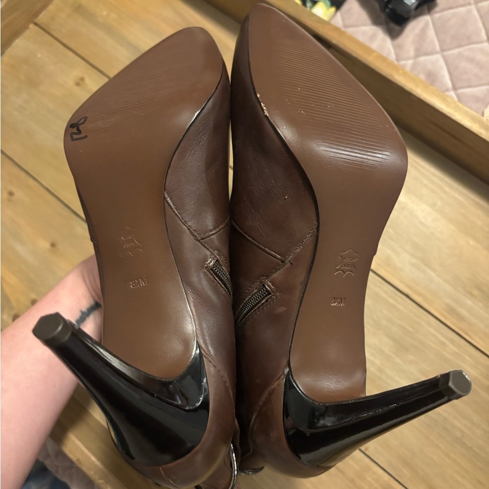 Quiet Luxury Sleek Girly Femme Via Spiga Chocolate Heeled Booties US 8.5 - Picture 4 of 7